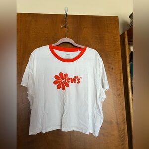Levi's White Tee with Red Floral Logo